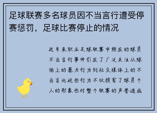 足球联赛多名球员因不当言行遭受停赛惩罚，足球比赛停止的情况